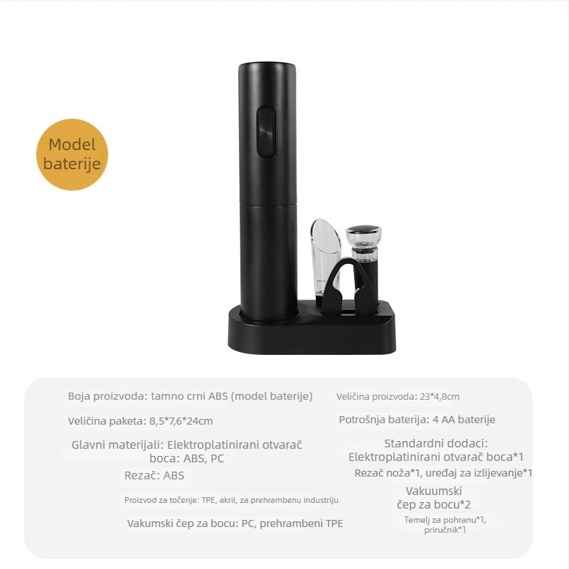 Električni otvarač za vino – automatski, prenosni, višefunkcionalan, inteligentan; materijal: nehrđajući čelik; tiskano logo: Da