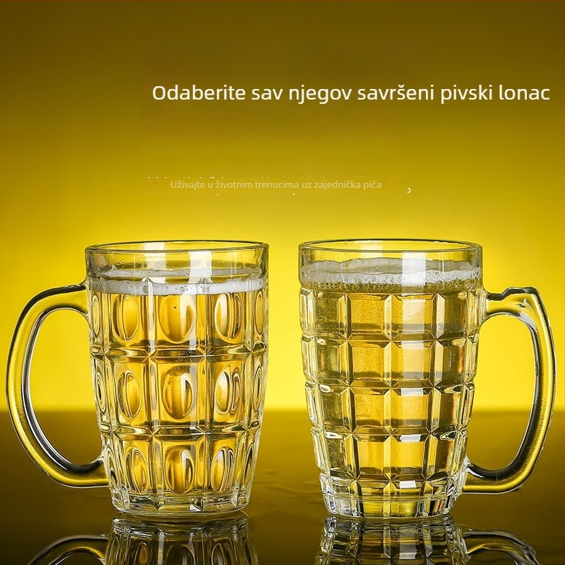 Pivska čaša s držalom, staklena, kapacitet 401-500 ml, moderni minimalisticki stil, pakiranje u papirnatoj kutiji
