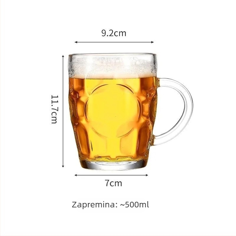 Pivska čaša s držalom, staklena, kapacitet 401-500 ml, moderni minimalisticki stil, pakiranje u papirnatoj kutiji