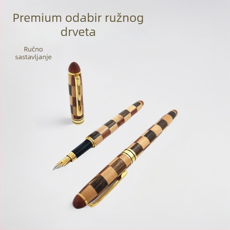 Drveno kaligrafsko pero 0,7 mm s iridijskim vrhom, kućište od ružinog drveta i javor, pumpni sustav za punjenje tinte, model 4555, poklon za učitelje