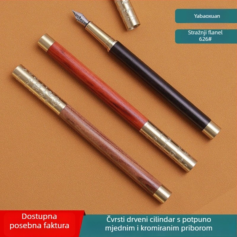 Podpisna olovka s kućištem od mesinga i drveta, peraj od iridija, vrh 0,5 mm, pakirano u kutiju, otisnut logo