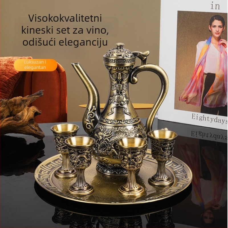 Retro luksuzni set za liker s motivom zmaja i feniksa, od aluminija – kućna upotreba, metalni dodaci za vino i dekor