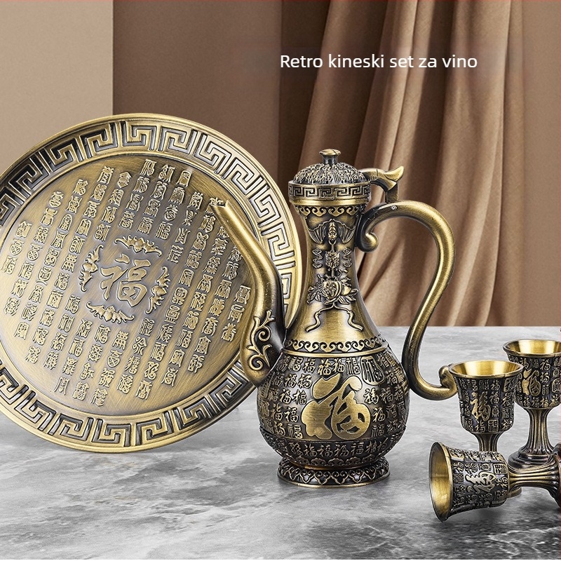 Retro luksuzni set za liker s motivom zmaja i feniksa, od aluminija – kućna upotreba, metalni dodaci za vino i dekor
