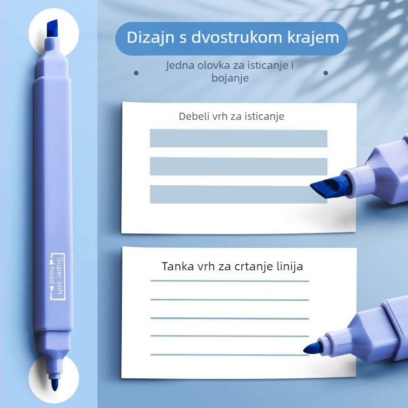 Dvostrano highlighter označivač, šestokomplet, kvadratni vrh, plastično kućište, WD-0566A Salt Series model, za učenike