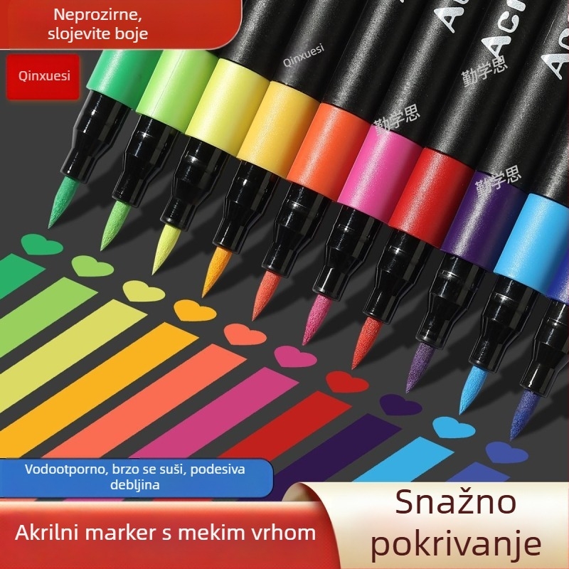 Set akrilnih markera s mekanim vrhom za djecu, brzo se suše, netoksični markeri za akvarelne boje, perivi i pogodni za slojevito korištenje učenicima