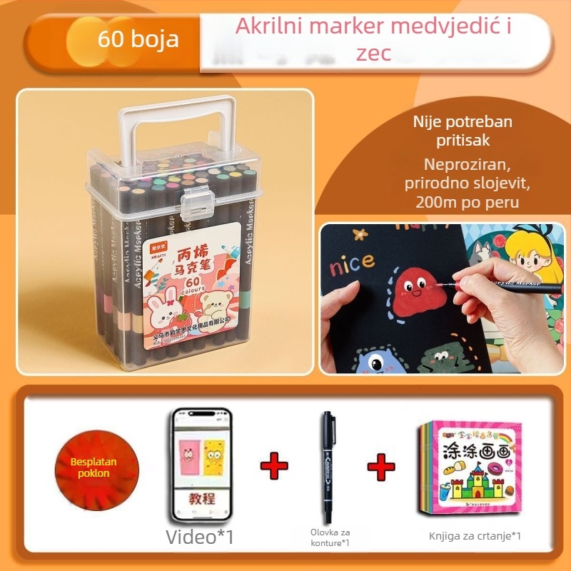 Set akrilnih markera s mekanim vrhom za djecu, brzo se suše, netoksični markeri za akvarelne boje, perivi i pogodni za slojevito korištenje učenicima
