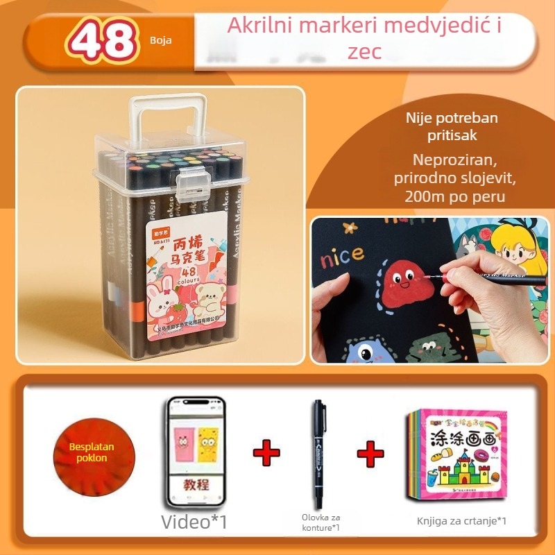 Set akrilnih markera s mekanim vrhom za djecu, brzo se suše, netoksični markeri za akvarelne boje, perivi i pogodni za slojevito korištenje učenicima