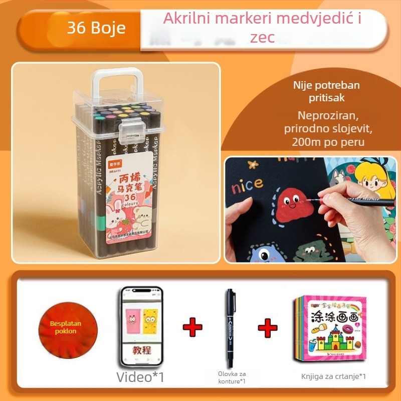 Set akrilnih markera s mekanim vrhom za djecu, brzo se suše, netoksični markeri za akvarelne boje, perivi i pogodni za slojevito korištenje učenicima