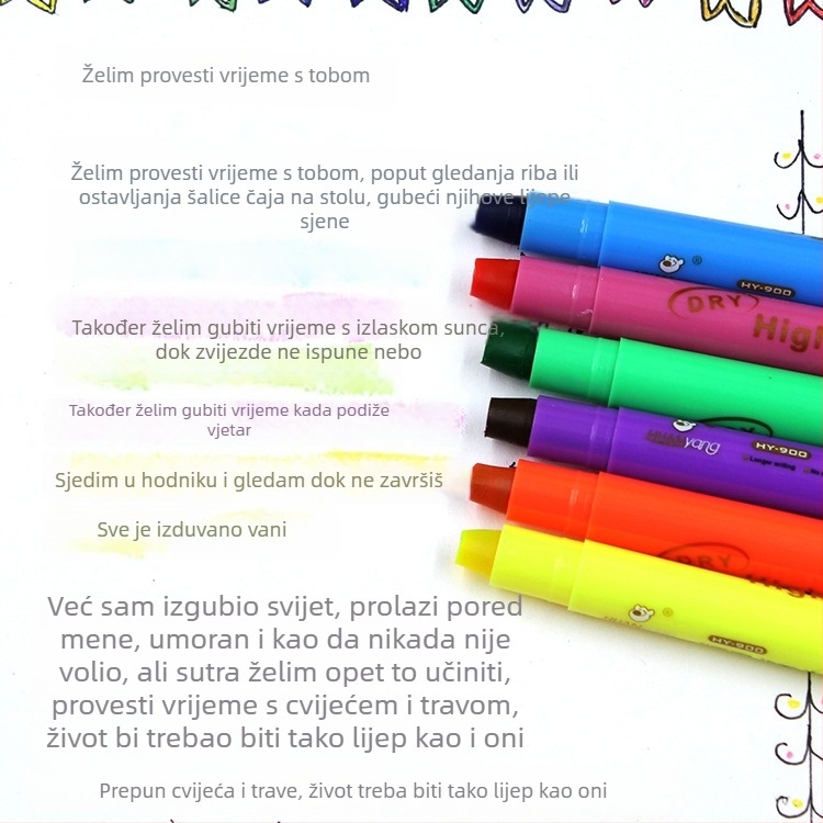 Fluorescenski marker HY-200 - Plastično kućište, 6 komada u PVC vrećici, Tisak logotipa, Prilagodba dostupna