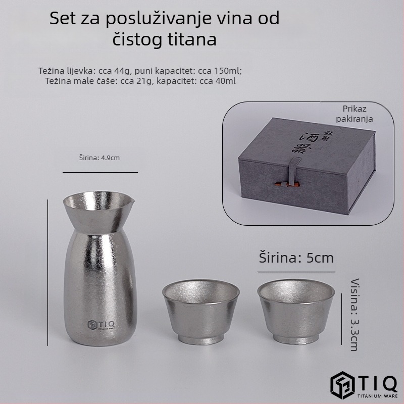 Set za vino od čistog titana za kućnu upotrebu, visoke kvalitete, čaše i pribor za posluživanje u poklon kutiji