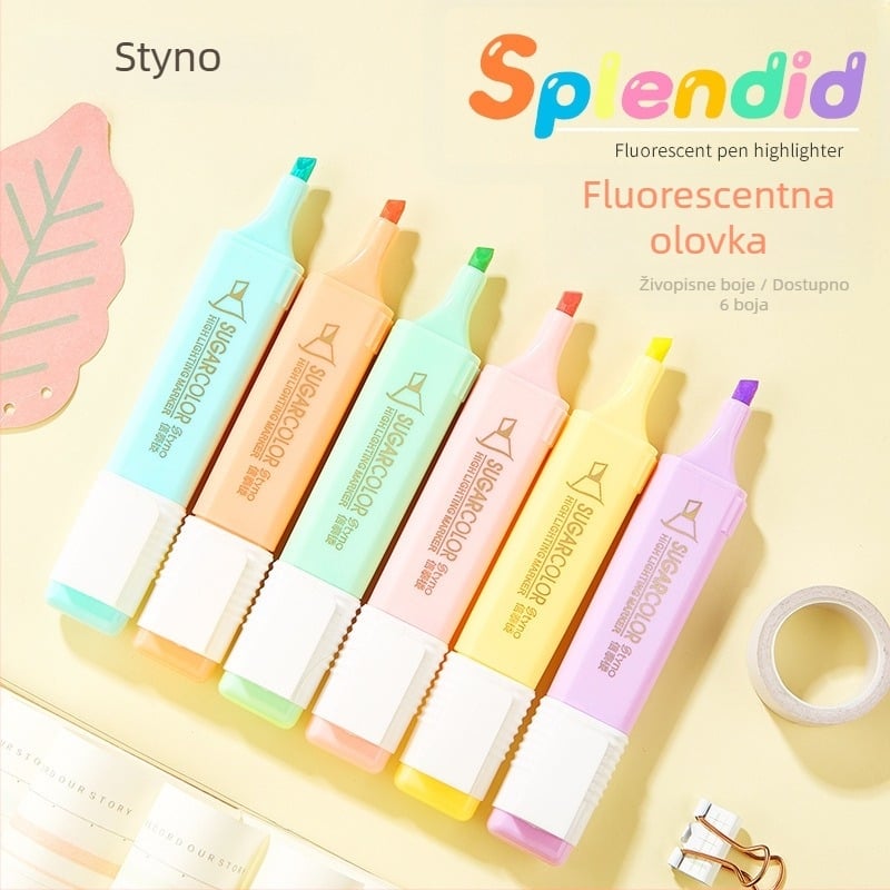 Set od 6 makaron marker za isticanje velikog kapaciteta, za učenike