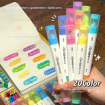 Dvojostrani marker za podcrtavanje sa šljokicama – set od 5 komada, model 22572, plastično kućište