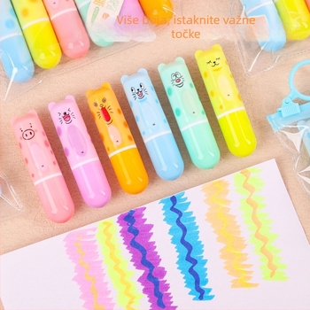 Marker za označavanje s mačjim dizajnom, plastično kućište, nagnut vrh, 6 komada u paketu, model Cat highlighter-028