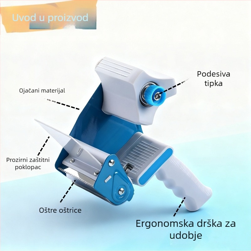 Ručni zatvarač kutija s ABS+ metalnim tijelom, model 15008/15018, širina trake do 60 mm, promjer vretena trake 76 mm, neto težina 471–560 g