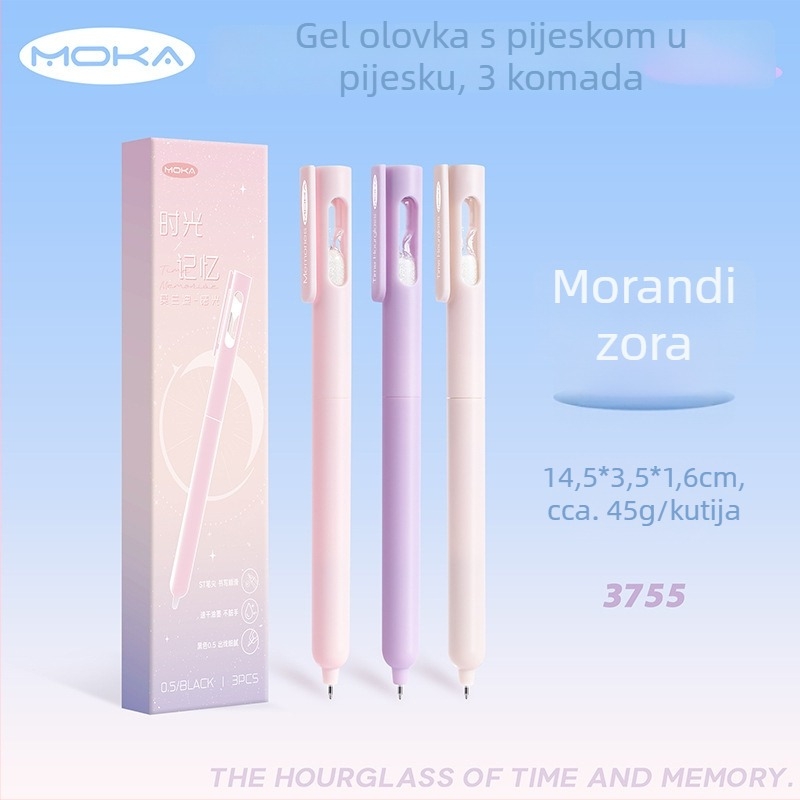 Wenji uredska gel olovka, ST vrh, pokretni mehanizam klika, Morandi dizajn u obliku pijesaka sata, brzo sušeće tinte, bez mrlja, kutija 500 kom