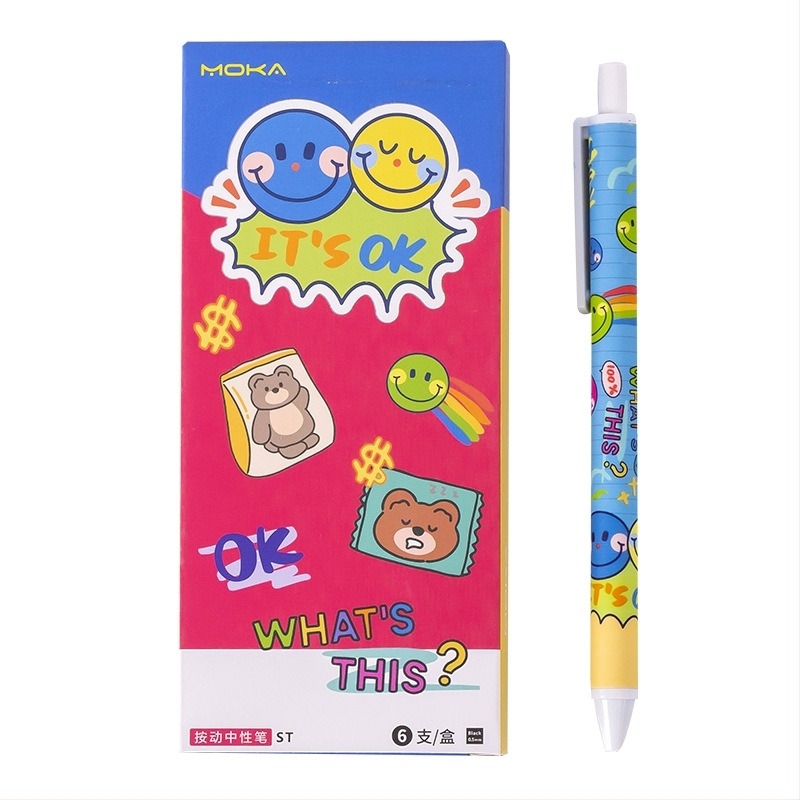 Cartoon ST četkasto pero set, 6 kom, brza suhoća vodene boje, crno, klik-mehanizam za učenike