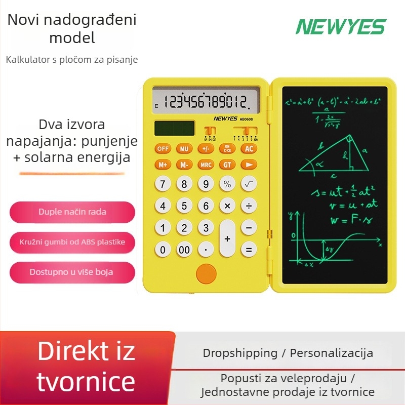 Newyes AB0608 12‑znamenkasti LCD kalkulator s pločom za pisanje, ABS kućište, dvostruko napajanje