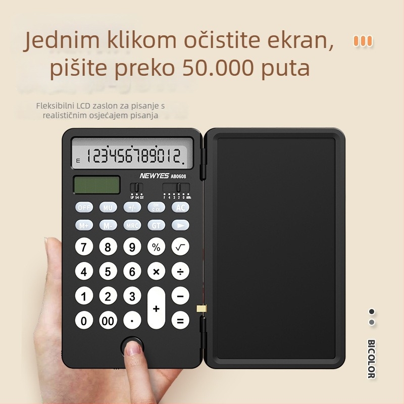 Newyes AB0608 12‑znamenkasti LCD kalkulator s pločom za pisanje, ABS kućište, dvostruko napajanje