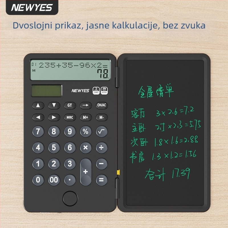 Newyes AB0608 12‑znamenkasti LCD kalkulator s pločom za pisanje, ABS kućište, dvostruko napajanje