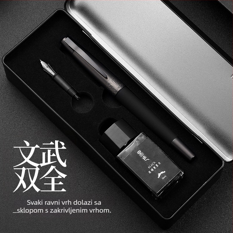 Hongdian kaligrafsko pero s crnim tijelom i zakrivljenim vrhom, u kutiji za poklone, spremnik tinte, personalizirano graviranje