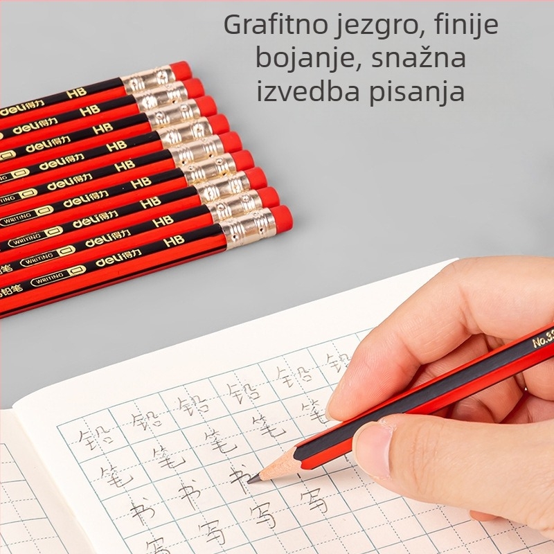 Drvena šestokutna olovka HB/2B grafit – Deli 33158/33159 za pisanje i crtanje, vježbanje za učenike