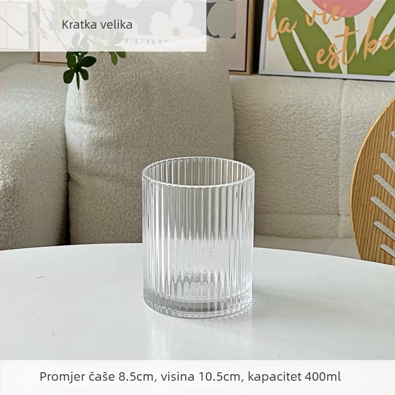 Staklena čaša s vertikalnim uzorkom, kapacitet 300–400 ml, premium čaša za koktele i vodu