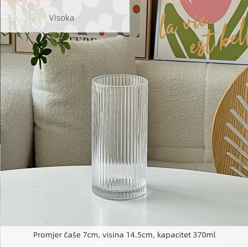 Staklena čaša s vertikalnim uzorkom, kapacitet 300–400 ml, premium čaša za koktele i vodu
