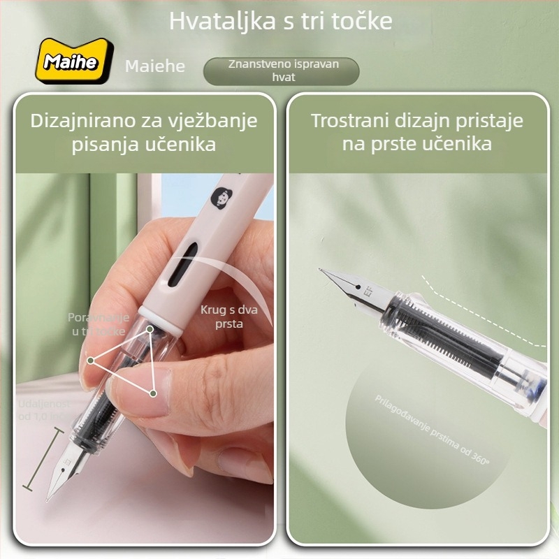 Tacotaco pero s tintom za učenike trećeg razreda, namijenjeno kaligrafiji tvrdim perom, s zamjenjivim tintnim patronama, kristalno plava tinta, pero s korekcijom držanja