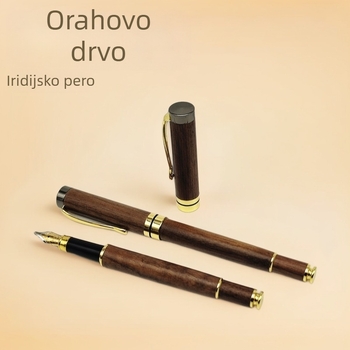 Pero s kućištem od orahovog drveta HTGB001, vrh od 14k zlata, sustav za ubrizgavanje tinte s rotirajućim usisavanjem, mogućnost prilagođenog logotipa
