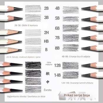 Chinjoo Sketch set za skicu s drvenim kućištem, 2B grafit, namijenjen studentima umjetnosti; pogodan za crtanje, pisanje i ispite.