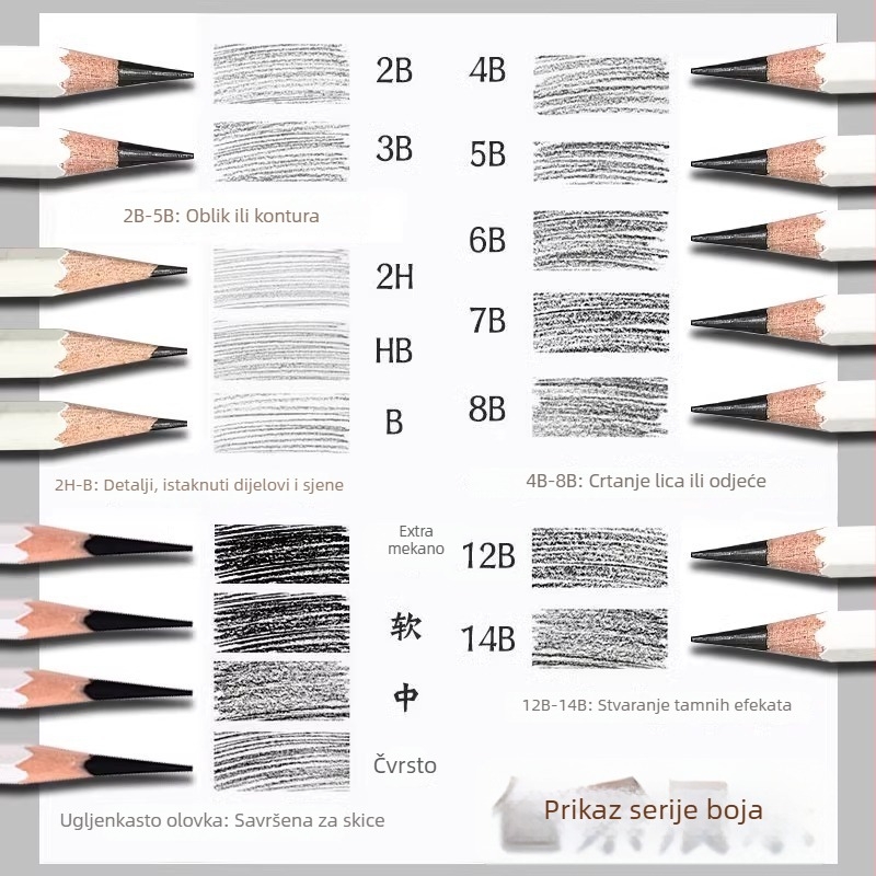 Chinjoo Sketch set za skicu s drvenim kućištem, 2B grafit, namijenjen studentima umjetnosti; pogodan za crtanje, pisanje i ispite.