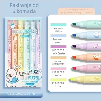 Izbrisivi fluorescencijski marker za dnevnik – dvostrani, plastično kućište, 6 komada u pakiranju, model Cs-h781, Timeout