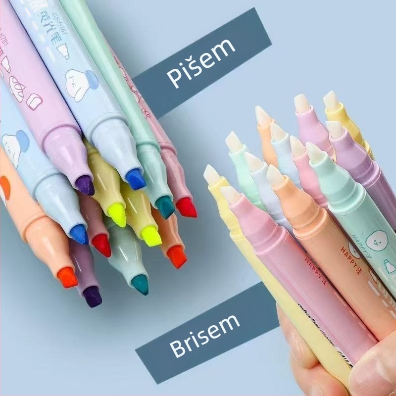 Izbrisivi fluorescencijski marker za dnevnik – dvostrani, plastično kućište, 6 komada u pakiranju, model Cs-h781, Timeout