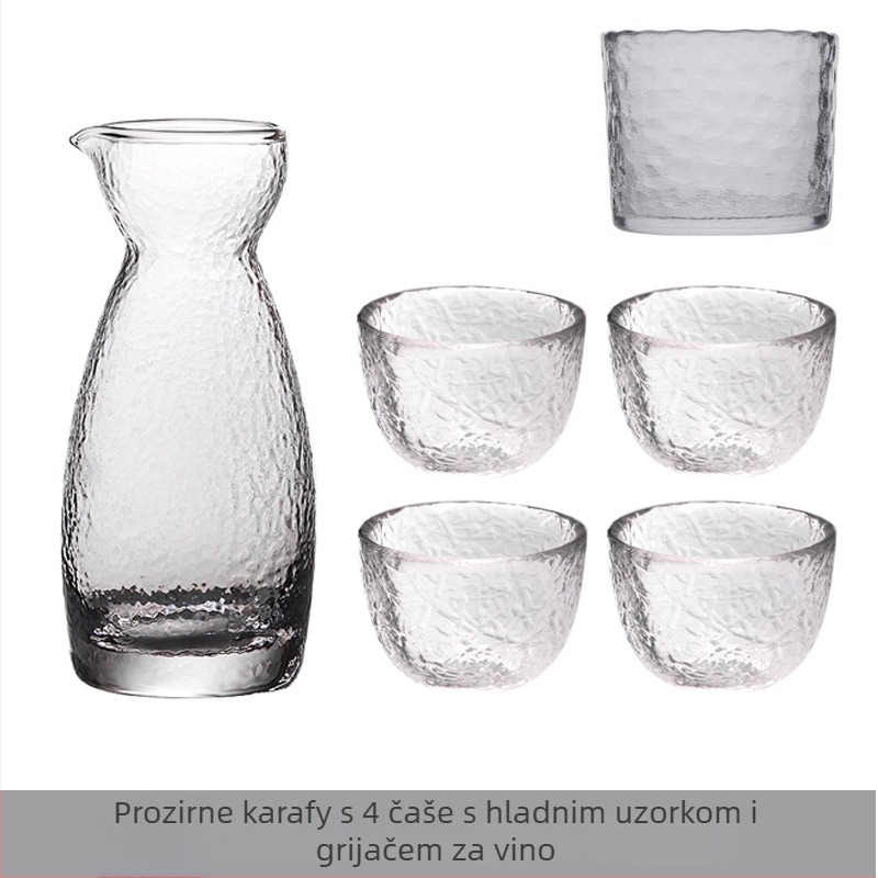 Japanski stil saké set od prozirnog stakla s kljunom orla – 6-dijelni set s grijačem za sake