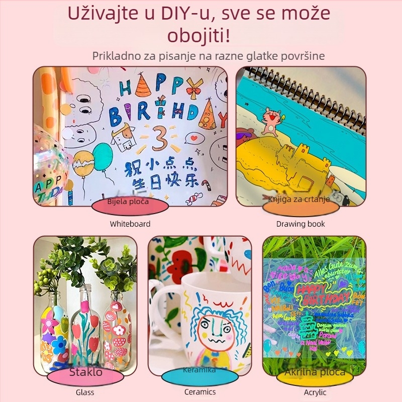 Dječji marker za bijelu ploču DW228, plastično kućište, debljina linije 1–2 mm, izbrisivo