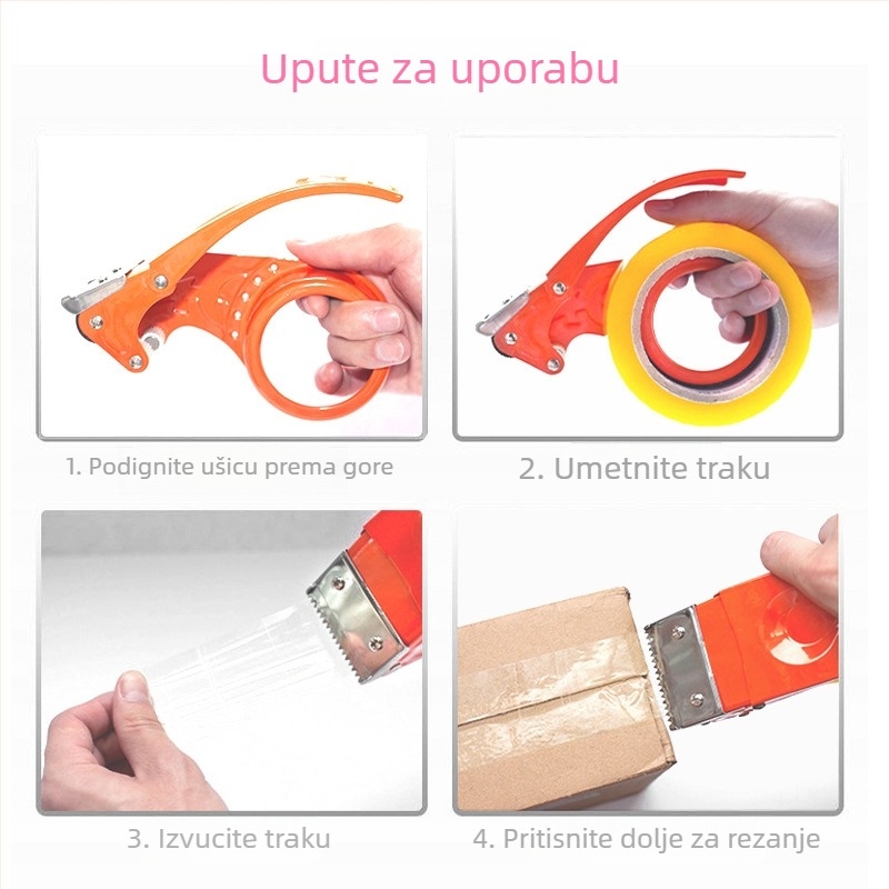 Teški rezač kutijske trake za zatvaranje – metalno kućište, model Metal Cutter, širina trake do 75 mm, promjer osovine 130 mm, neto težina 180 g, pogodan za brtvljenje i pakiranje