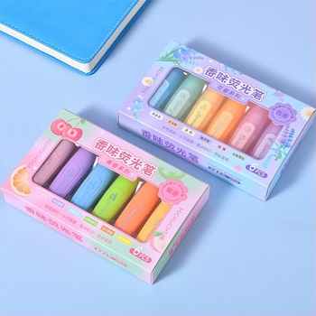 Prijenosni aromatični označivač — cvjetni i voćni miris, set od 6 okusa (6 bočica u kutiji), plastično tijelo, kutija za pakiranje, Ju Meng Stationery