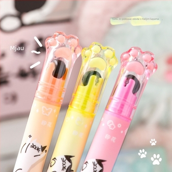 Dvostrani roller highlighter s otiskom mačje šape, cvjetne linije, sjajan dnevnički marker, slatka konturna olovka