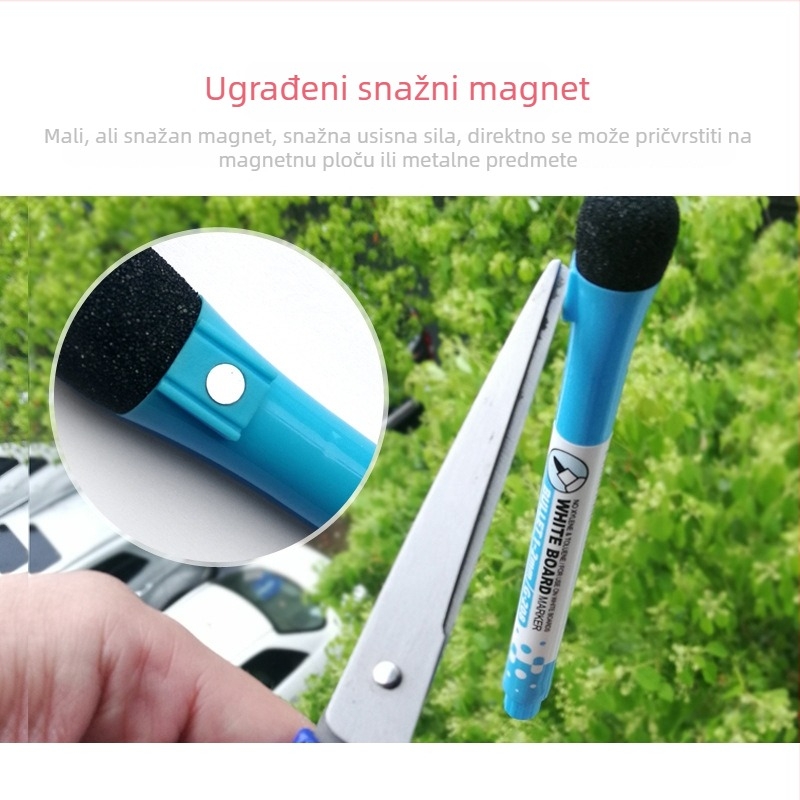 Magnetski marker za dječju bijelu ploču, tanak vrh s četkom, vodotopni, netoksičan, izbrisiv, plastično kućište