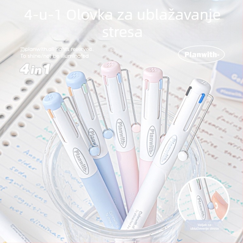 Planwith 4-u-1 višenamjensko višebojno pero s ABS kućištem, CS vrhom – neizbrisivo