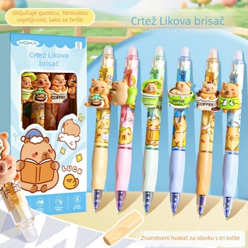 Kapibara crtani gel olovka za djecu, izbrisiva, ST vrh, push mehanizam, plastično kućište, poklon kutija