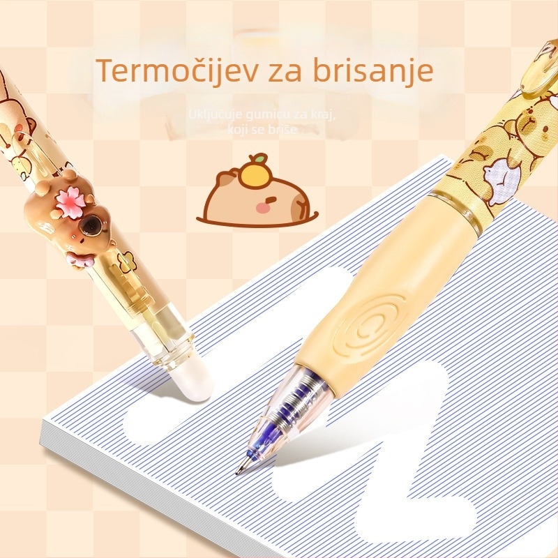 Kapibara crtani gel olovka za djecu, izbrisiva, ST vrh, push mehanizam, plastično kućište, poklon kutija