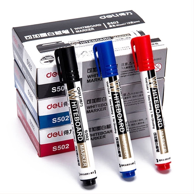 Deli S502 refillable marker za bijelu ploču, plastično kućište, širina crte 2 mm, 10 komada u pakiranju, za nastavu