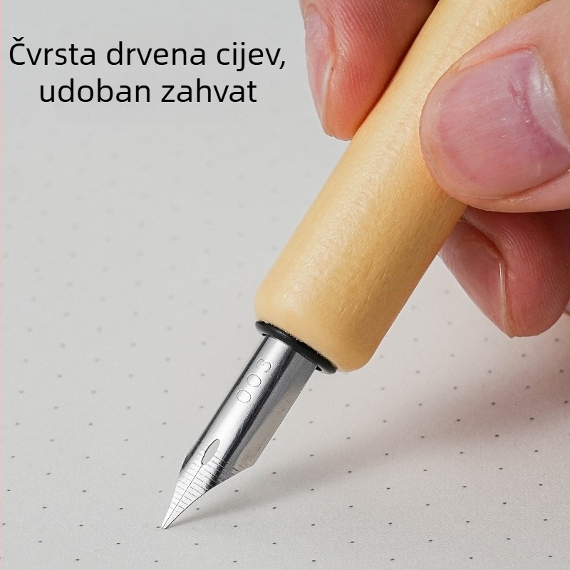 Set dip pera – drveno kućište, vrh od nehrđajućeg čelika, WD368, zamjenjive vrhove, sustav uranjanja u mastilo