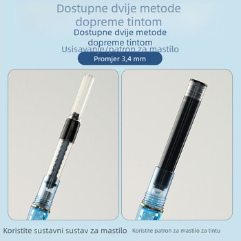 Prozirno naliv pero s usisnim mehanizmom, Palladijev vrh, zamjenjiva vrećica za mastilo, plastično kućište, sustav dovoda mastila 1