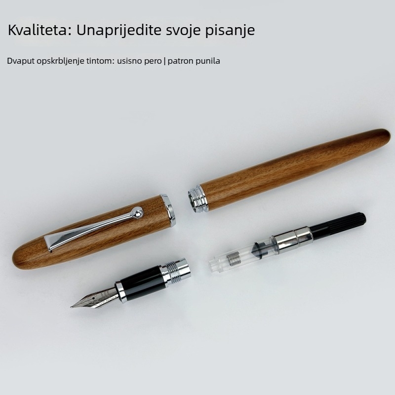 Drveno pero, model 3W816, automatski sustav opskrbe tintom, vrh 0.5, lasersko graviranje logotipa, mogućnost prilagodbe.