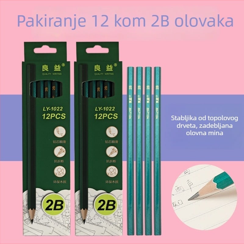 2B hexagonalna zelena drvena olovka za učenike – skice, crtanje, ispiti, paket na veliko