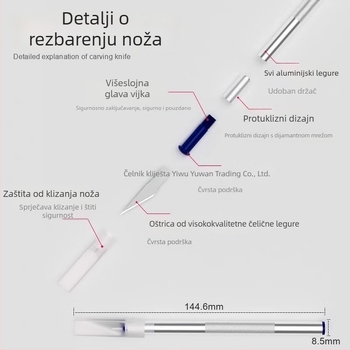 Nego za hobije s jezgrom od aluminijske šipke i oštrice od legiranog čelika; težina 10; ukupna duljina 10