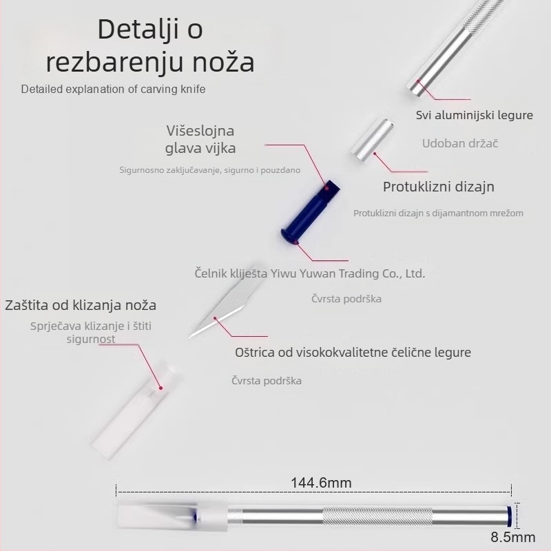 Nego za hobije s jezgrom od aluminijske šipke i oštrice od legiranog čelika; težina 10; ukupna duljina 10