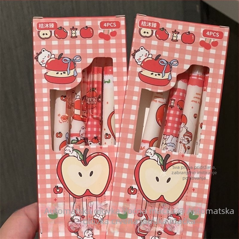 Mehanička olovka s motivom crvene jabuke i mačke, Insta stil, elegantna za učenice, djevojački dizajn, pogodna za ispite, grafit otporan na lomljenje